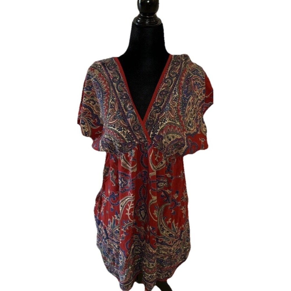Angie 100% Rayon Multicolor Short V-Neck Large Short Sleeve Dress